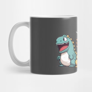 three Godzilla happy mood in kawaii cartoon style Mug